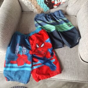 Boys Size 5 Lot Of 2 - Spider Man Swim Trunks And Stripped Hurley Swim Trunks